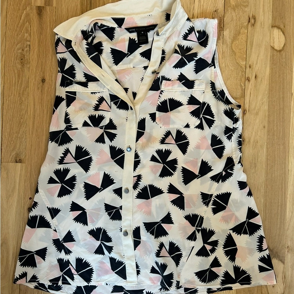 Marc By Marc Jacobs Black and Pink Geometric Blouse